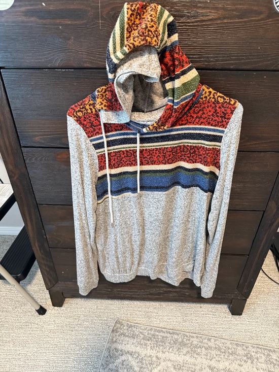 Lovely Melody Sweaters - Lovely Melody Gray Hoodie Sweater with Red, Blue, Green & Yellow Stripes